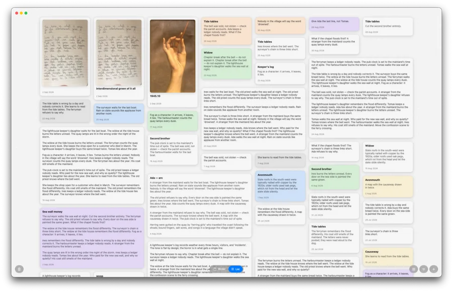 A Sonetia notebook with colour-labelled notes and images